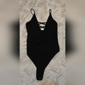 All Saints Black Bodysuit with Crisscross Detail